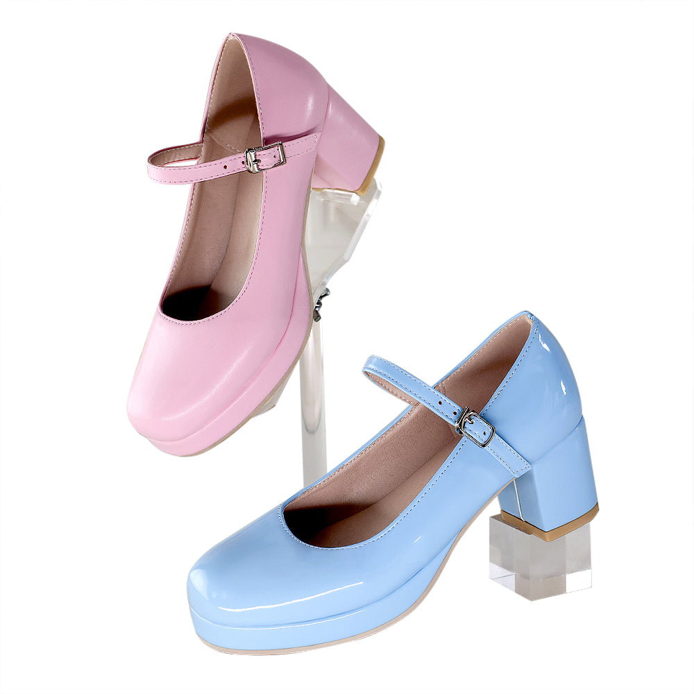DokiDoki-SR Anime Game Pink / Blue Preppy-Style Leather Shoes High heel