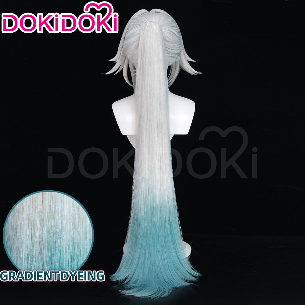 【Ready For Ship】DokiDoki Game Honkai: Star Rail Cosplay Feixiao Wig Long Straight Grey Blue Hair / Tattoo Sticker Fei Xiao