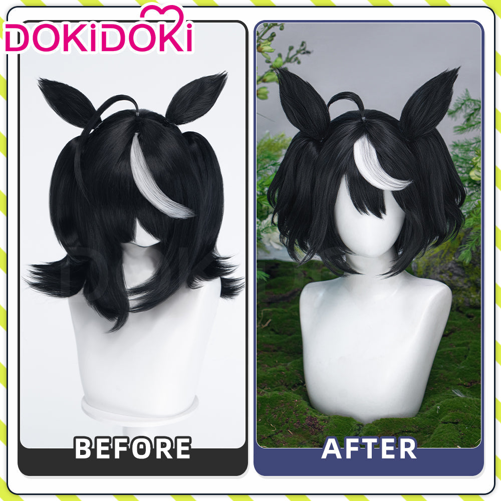 DokiDoki Anime Game Cosplay Wig Short Black White Hair Detachable Braids