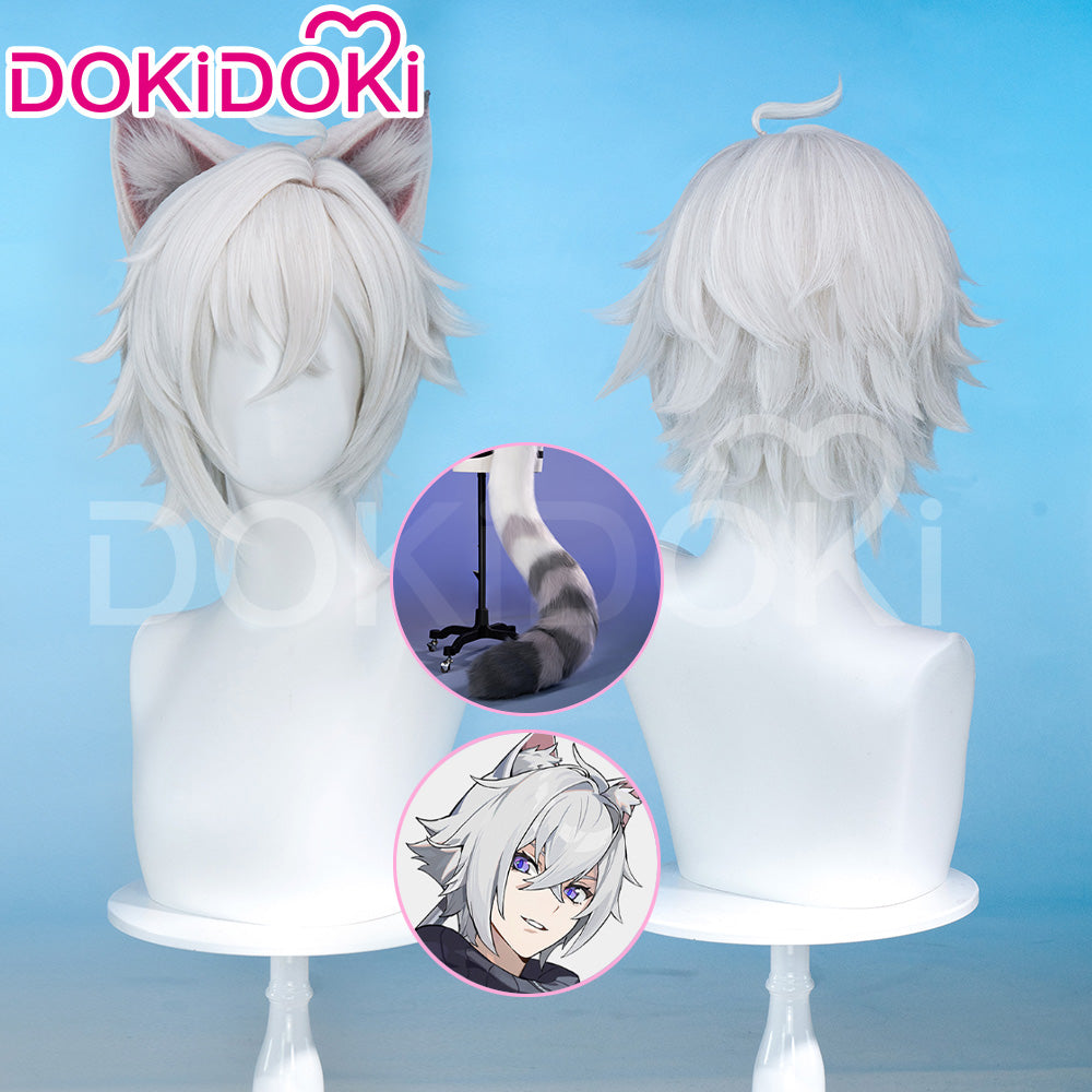 DokiDoki Game Zenless Zone Zero Cosplay Seth Lowell Wig Short Straight Silver Hair / Ear / Tail ZZZ