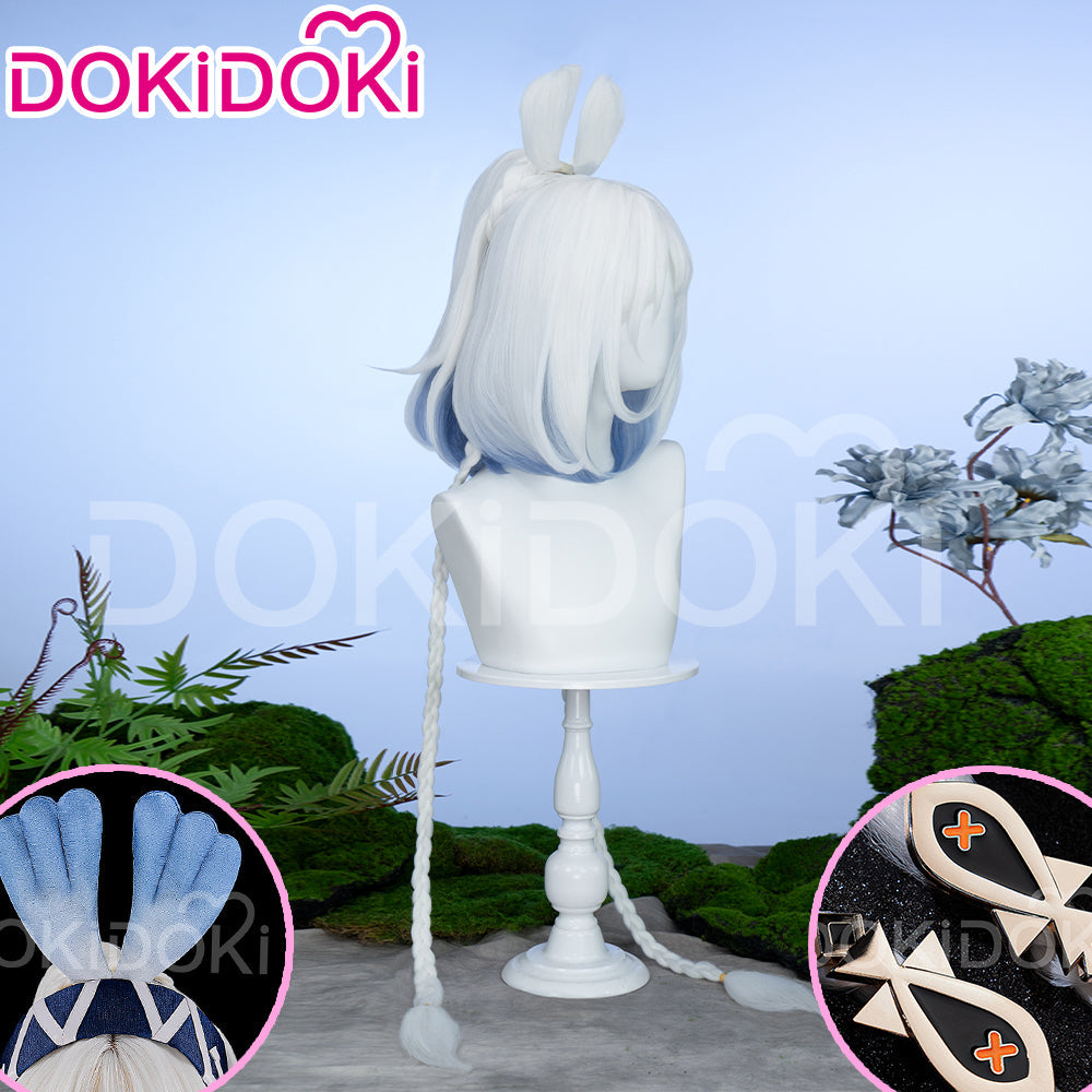 DokiDoki Game Genshin Impact Cosplay Mualani Wig / Accessories Headwear Long Straight White Blue Hair Natlan