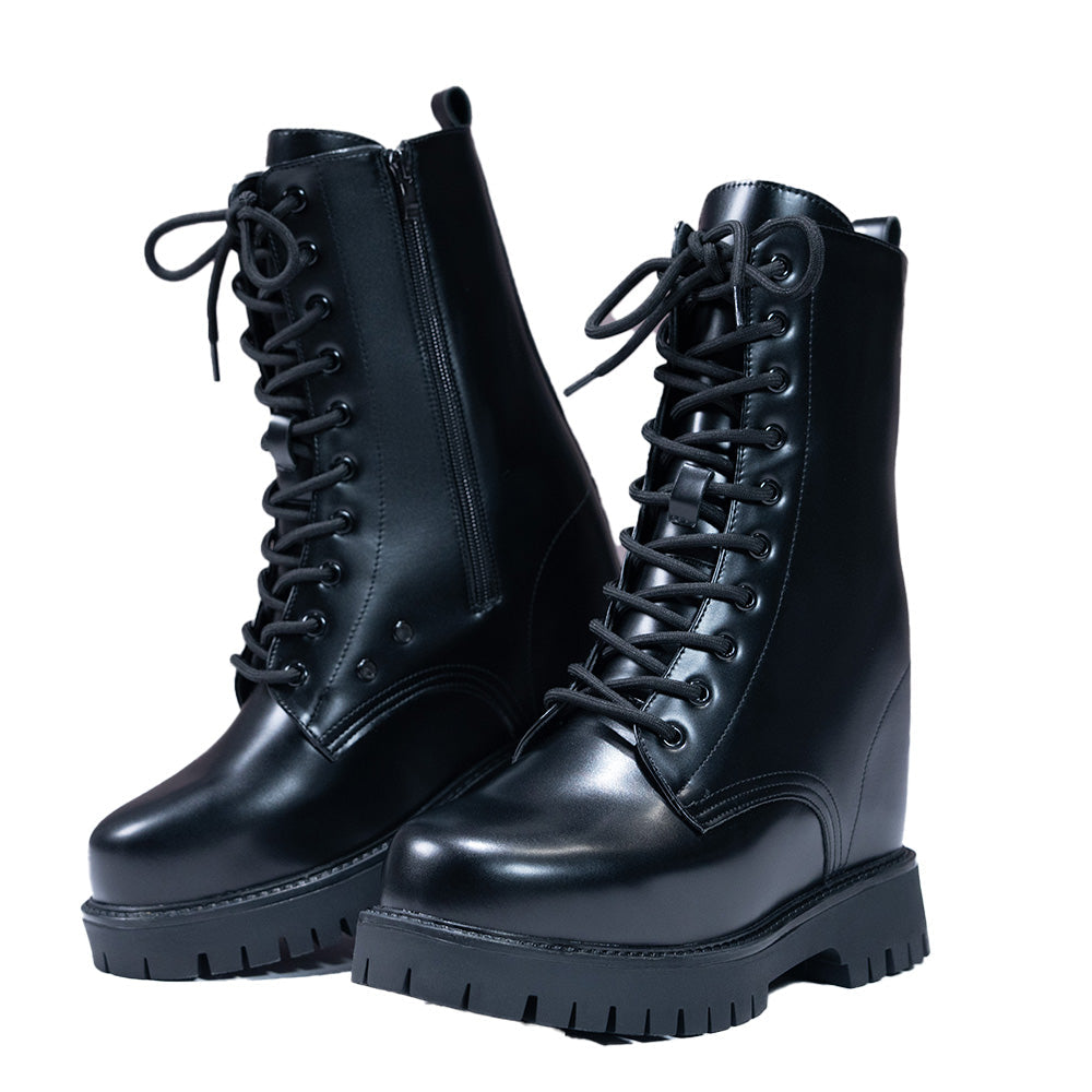 【14 CM】DokiDoki Height Increasing Shoes / Elevator Shoes Flat Boots Black Invisible Thick-Soled Platform Shoes