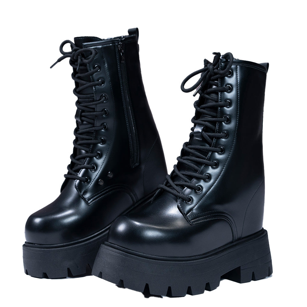 【16.5 CM】DokiDoki Height Increasing Shoes / Elevator Shoes Black Platform Martin Boots Invisible Thick-Soled