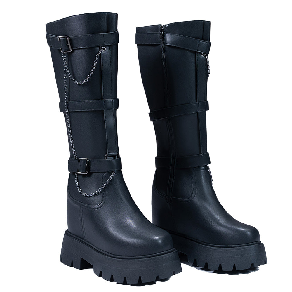 【16.5 CM】DokiDoki Height Increasing Shoes / Elevator Shoes Knee-high Boots Black Invisible Thick-Soled Platform Shoes