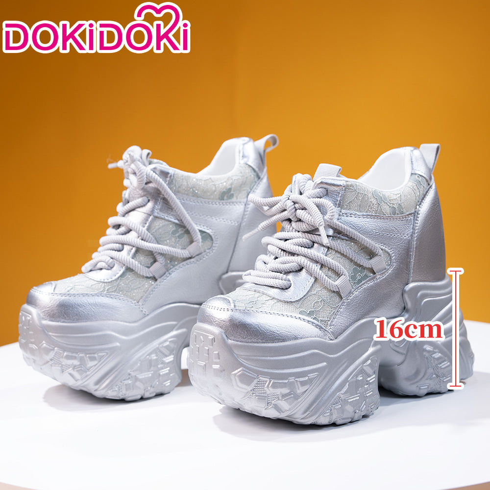 【In Stock】【16 CM】DokiDoki Height Increasing Shoes / Elevator Shoes Black / White / Silver Boots Invisible Breathable Lace Mesh Height-Increasing Shoes