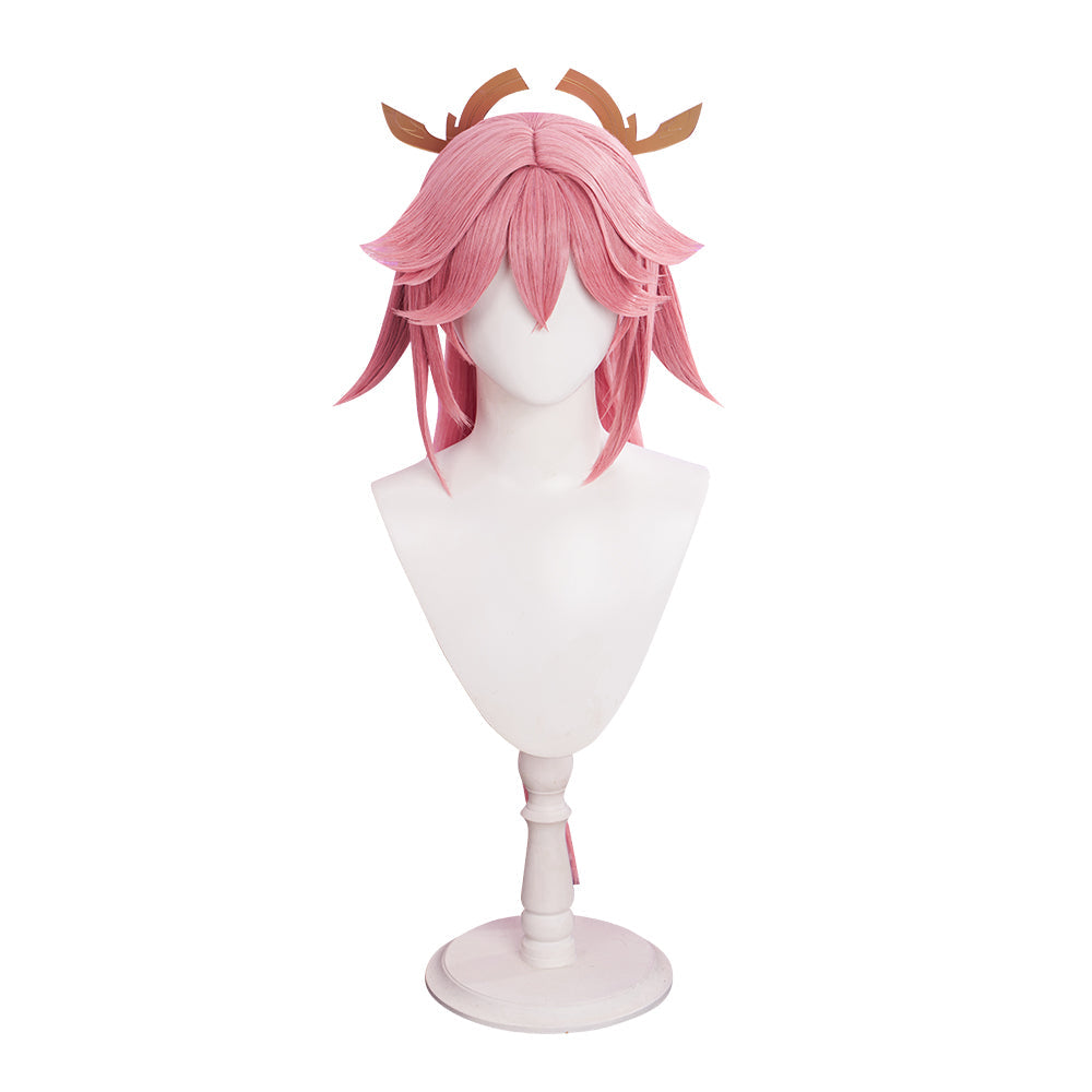 【US/EU Local Shipping】DokiDoki Game Genshin Impact Yae Miko Cosplay Wig Long Dark Pink