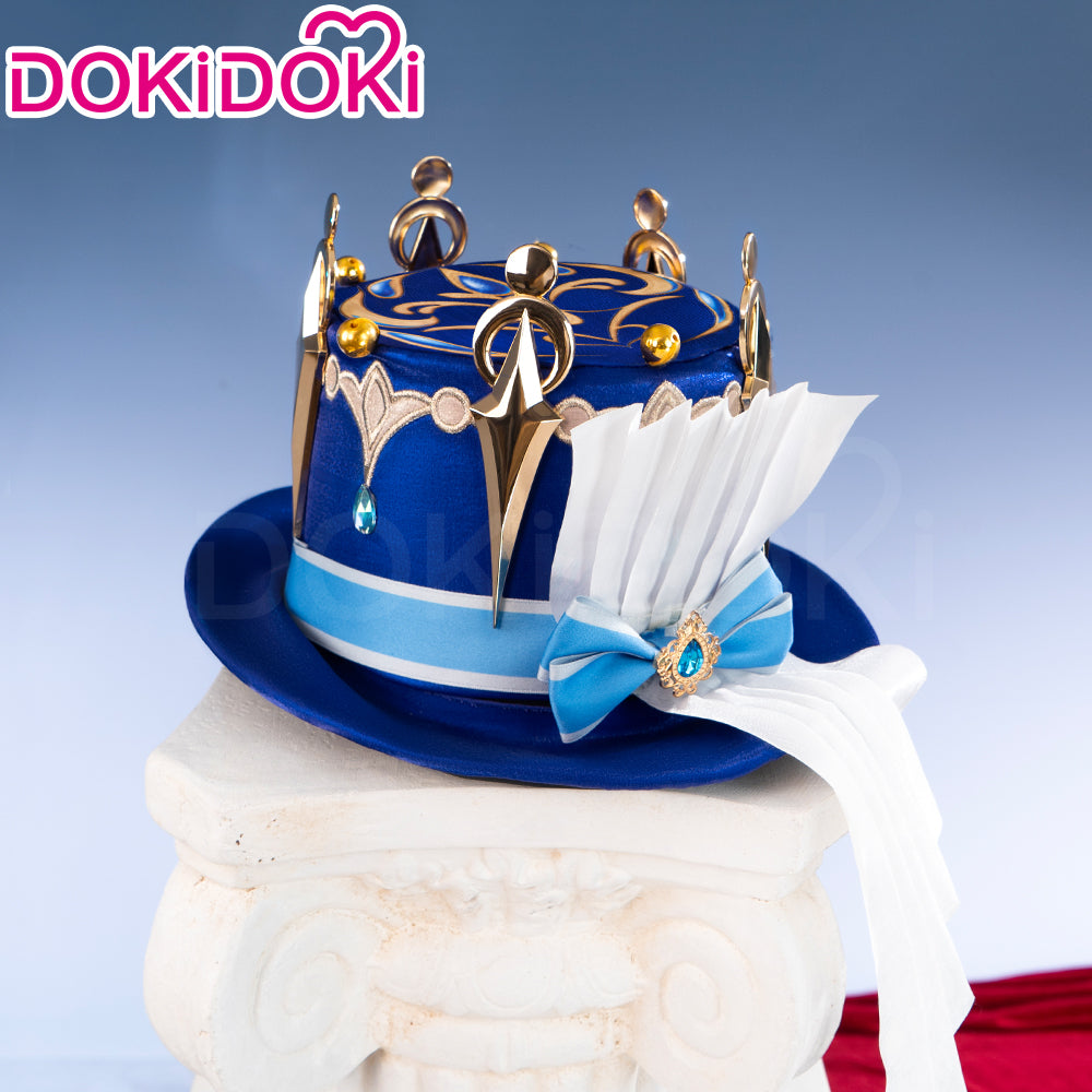【Ready For Ship】DokiDoki Game Genshin Impact Cosplay Fontaine Focalors Wig Long White Blue Curly Furina Wig / Fake Eyelashes / Hat/ Wefts