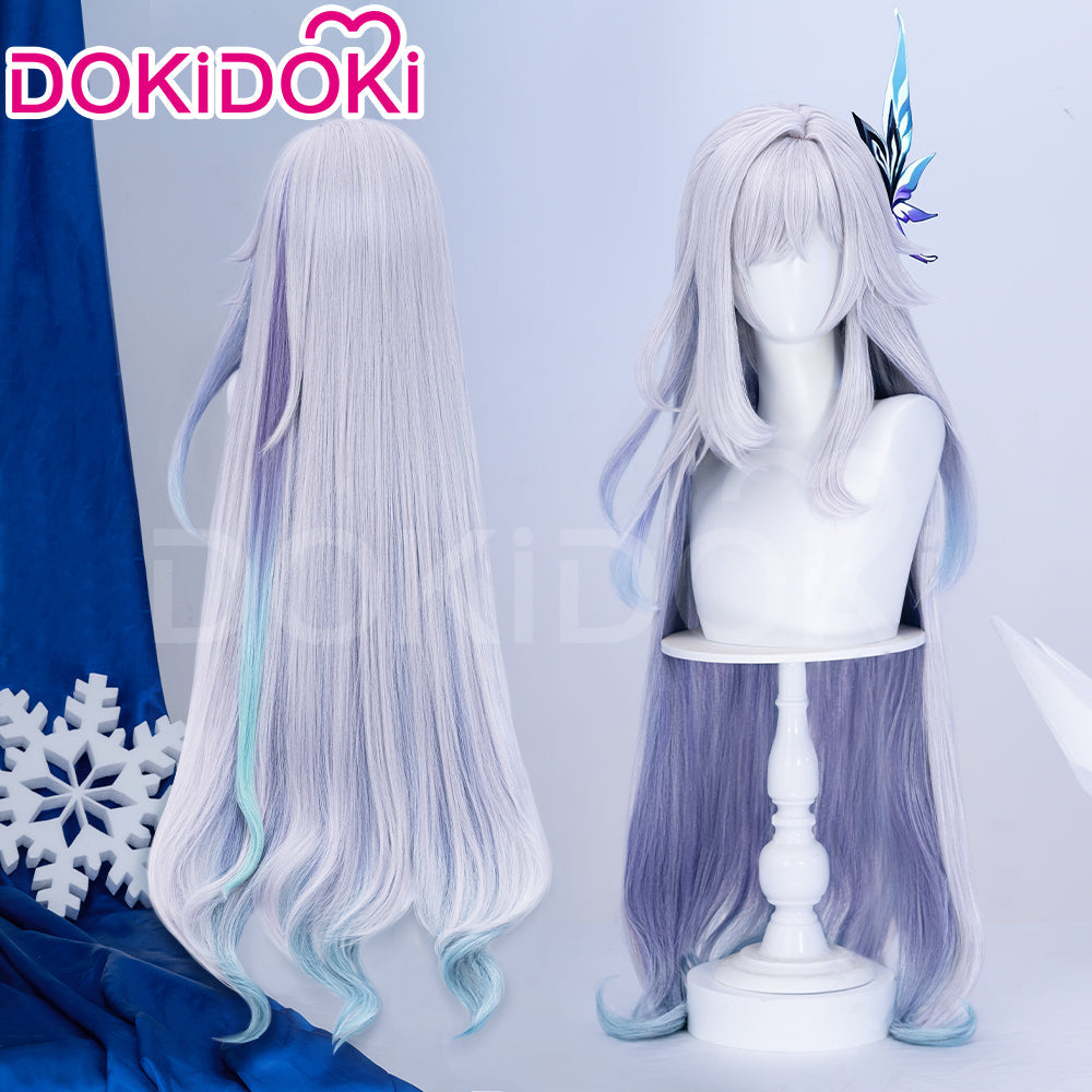 【Ready For Ship】DokiDoki Game Genshin Impact Cosplay Skirk Wig Long Curly Purple Gradient Hair / Fake Eyelashes
