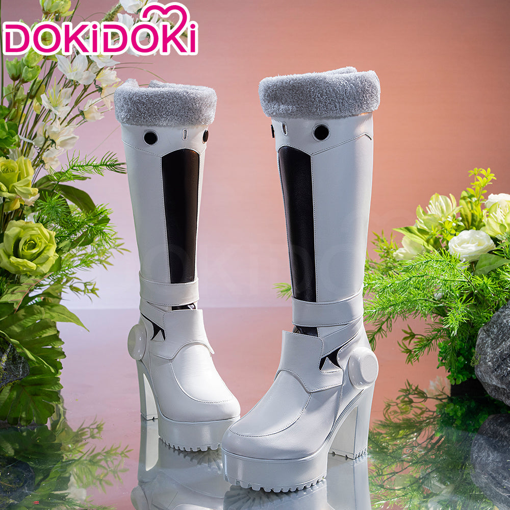 【Ready For Ship】【Upgraded Version】DokiDoki Anime Game Cosplay White Black Shoes Grey Fur Boots High Heels