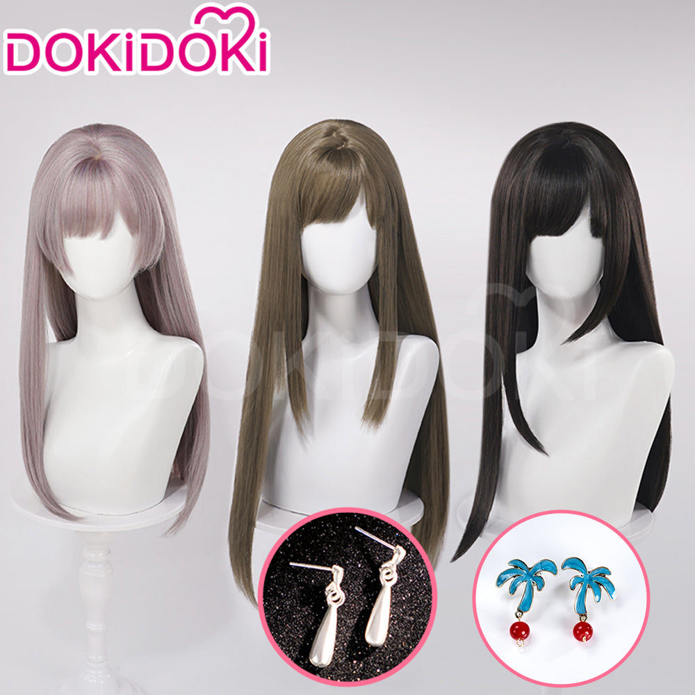 【Partially Ready For Ship】DokiDoki Game Love And Deepspace Cosplay Main Character Wig / Earrings /Ear Clips  Long Straight Pink/ Dark Green/ Black Hair Protagonist  MC