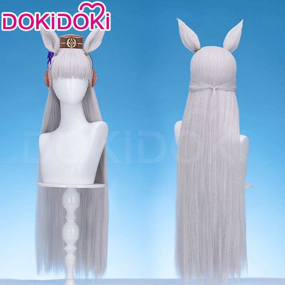 DokiDoki Game Cosplay Wig Long Straight Silver Hair Detachable Ears