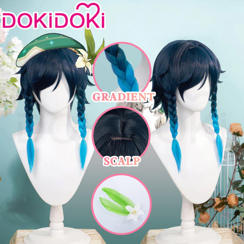 【Ready For Ship】【Gradient Ver】DokiDoki Game Genshin Impact Venti Cosplay Wig Black Blue Wig/ Head Accessory