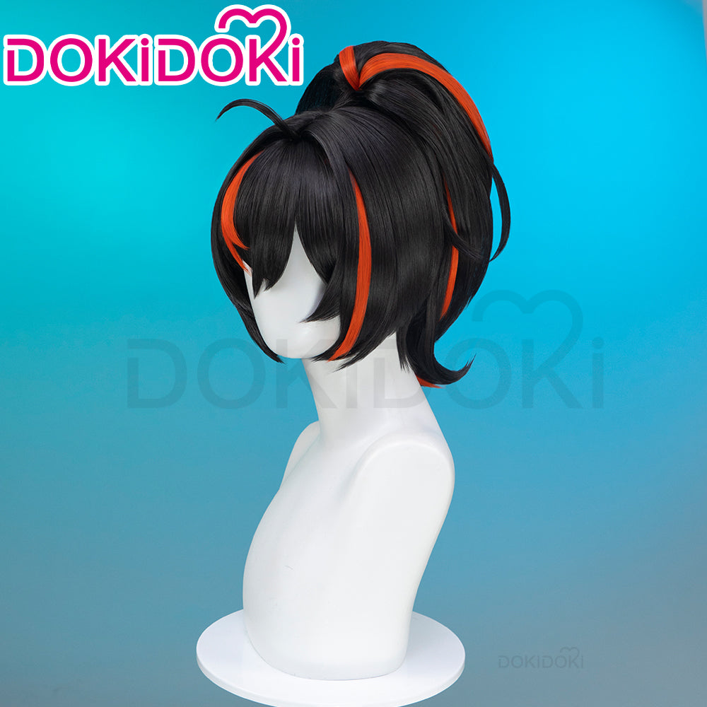 【Ready For Ship】DokiDoki Game Zenless Zone Zero Cosplay Zhu Yuan Wig Long Straight Black Orange Highlight Hair Ponytail Zhuyuan