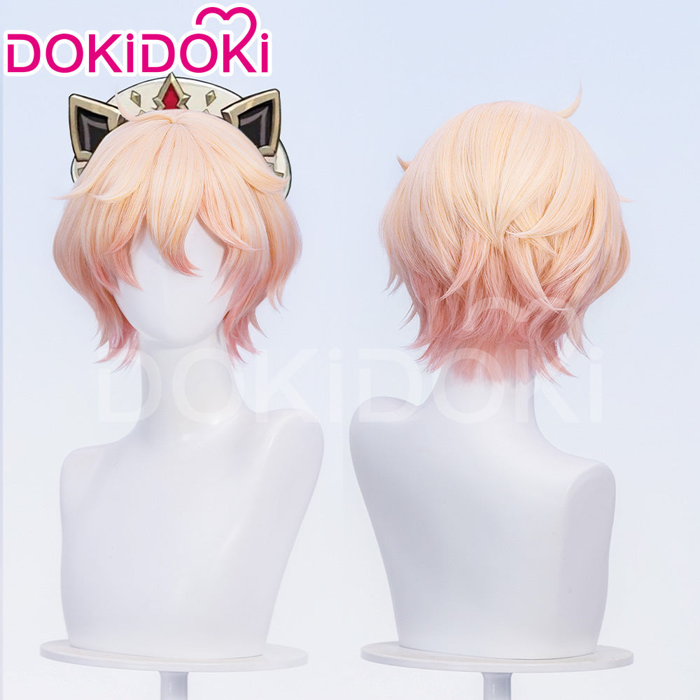 【Official Art Ver Ready For Ship】DokiDoki Game Genshin Impact Cosplay Dahlia Wig Pink Short Men Fontaine Mond