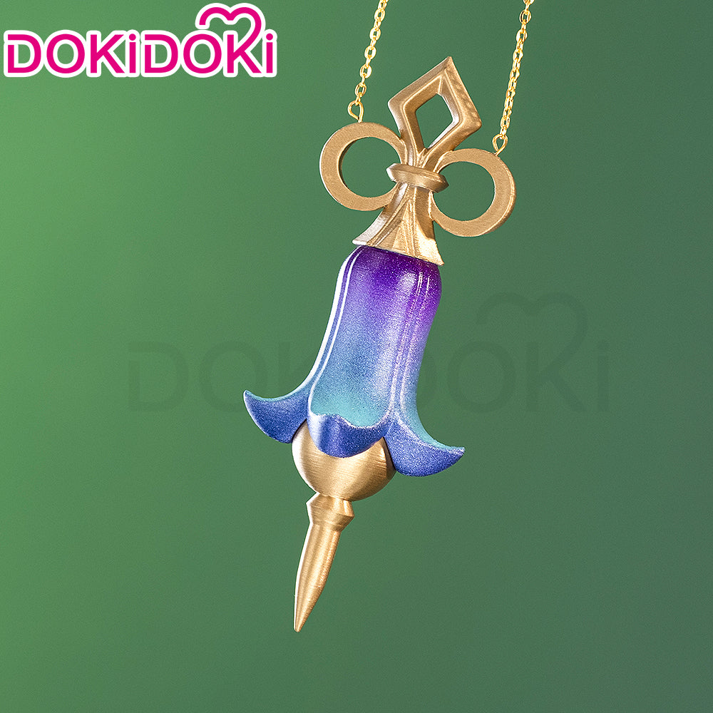 【Ready For Ship】DokiDoki Game Genshin Impact Cosplay Emilie Wig Short Curly Yellow Pink Hair Fontaine / Perfume bottle Necklace / Glasses Prop