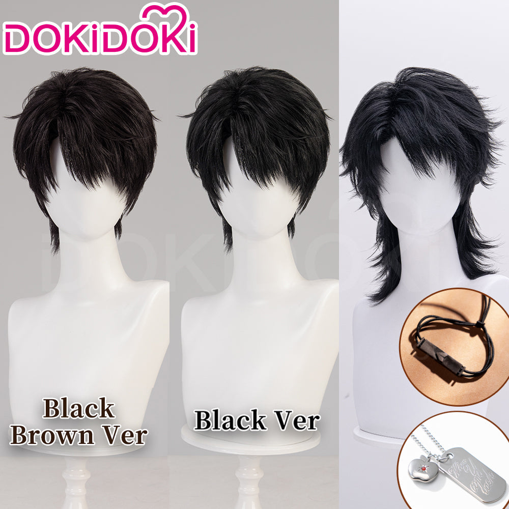 【Ready For Ship】DokiDoki Game Love And Deepspace Cosplay Caleb Wig / Necklace / Bracelet Short Straight Black Brown Hair Mullet Cosmic Horizon Wolf Cut