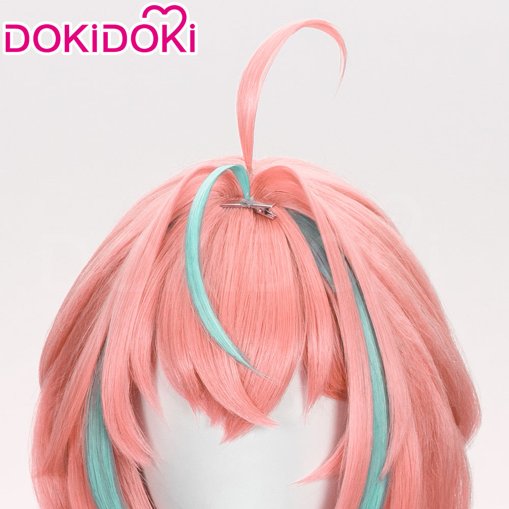 【US/EU LOCAL SHIPPING 】 DokiDoki Game Genshin Impact Cosplay Varesa Wig Long Pink Green Highlights Hair Removable Ahoge