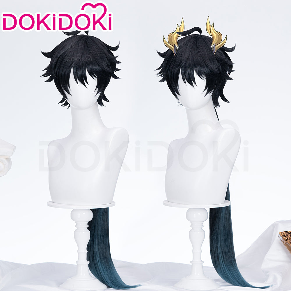 DokiDoki Game Honkai: Star Rail Cosplay Dan Heng Permansor Terrae Wig / Horn / Ear Clip Danheng Long Black Hair Accessory