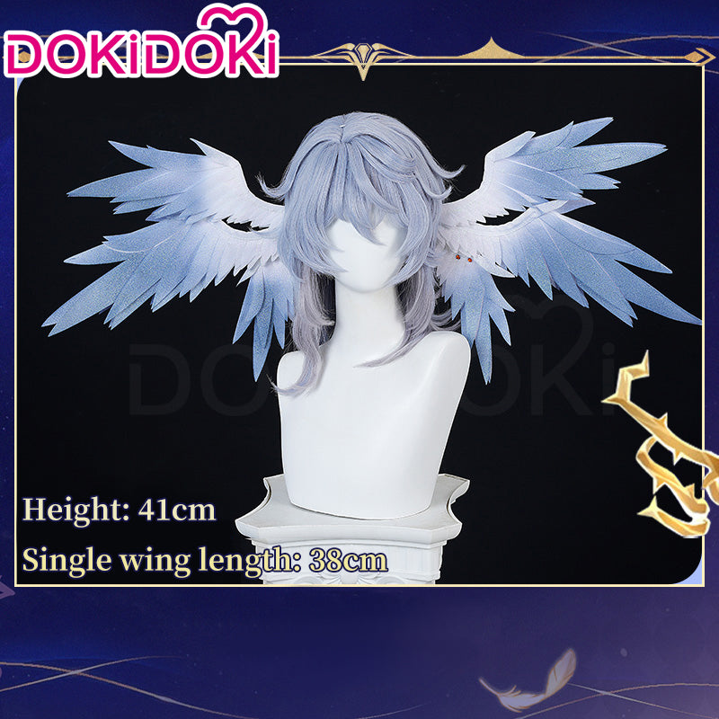【Ready For Ship】DokiDoki Game Honkai: Star Rail Cosplay Sunday Wig Long Straight Grey Hair/ Earring / Ear Feather Hair Clips / Seraphim Wings Headwear