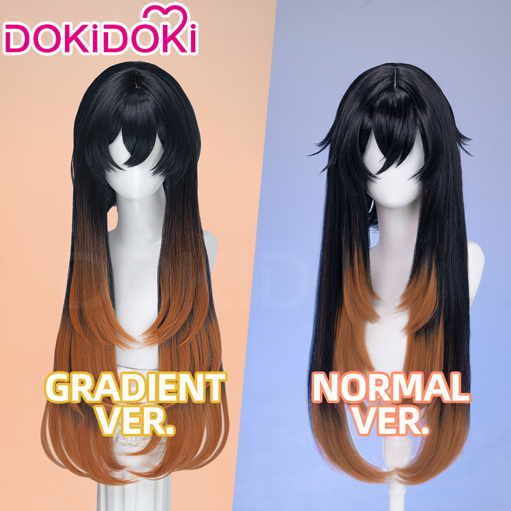 DokiDoki Anime GACHIAKUTA Cosplay Amo Wig / Tattoo Long Black Copper Brown Straight Gradient Hair