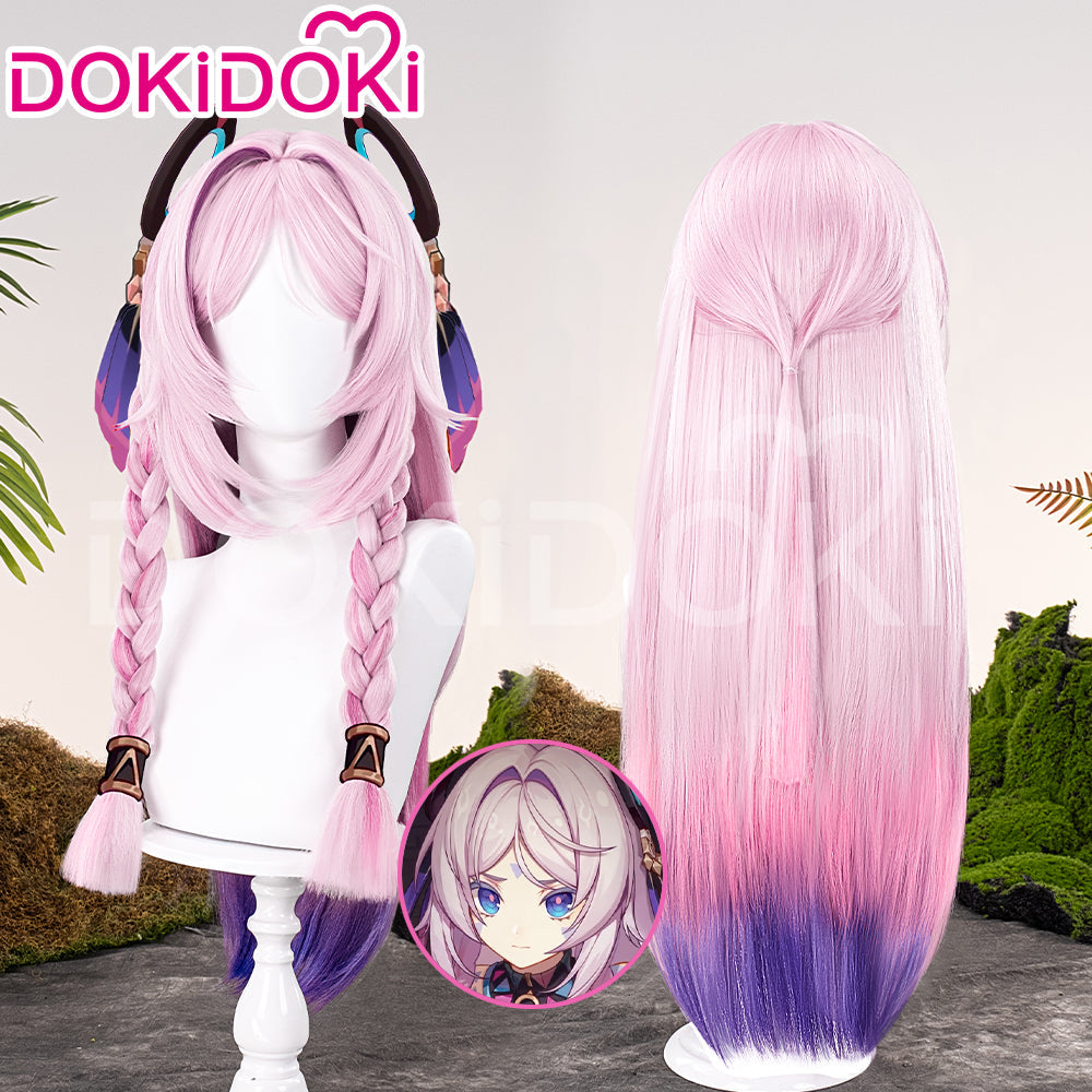 【Partially Ready For Ship】DokiDoki Game Genshin Impact Citlali Cosplay Wig Long Straight Double Braids Pink Purple Gradient Hair