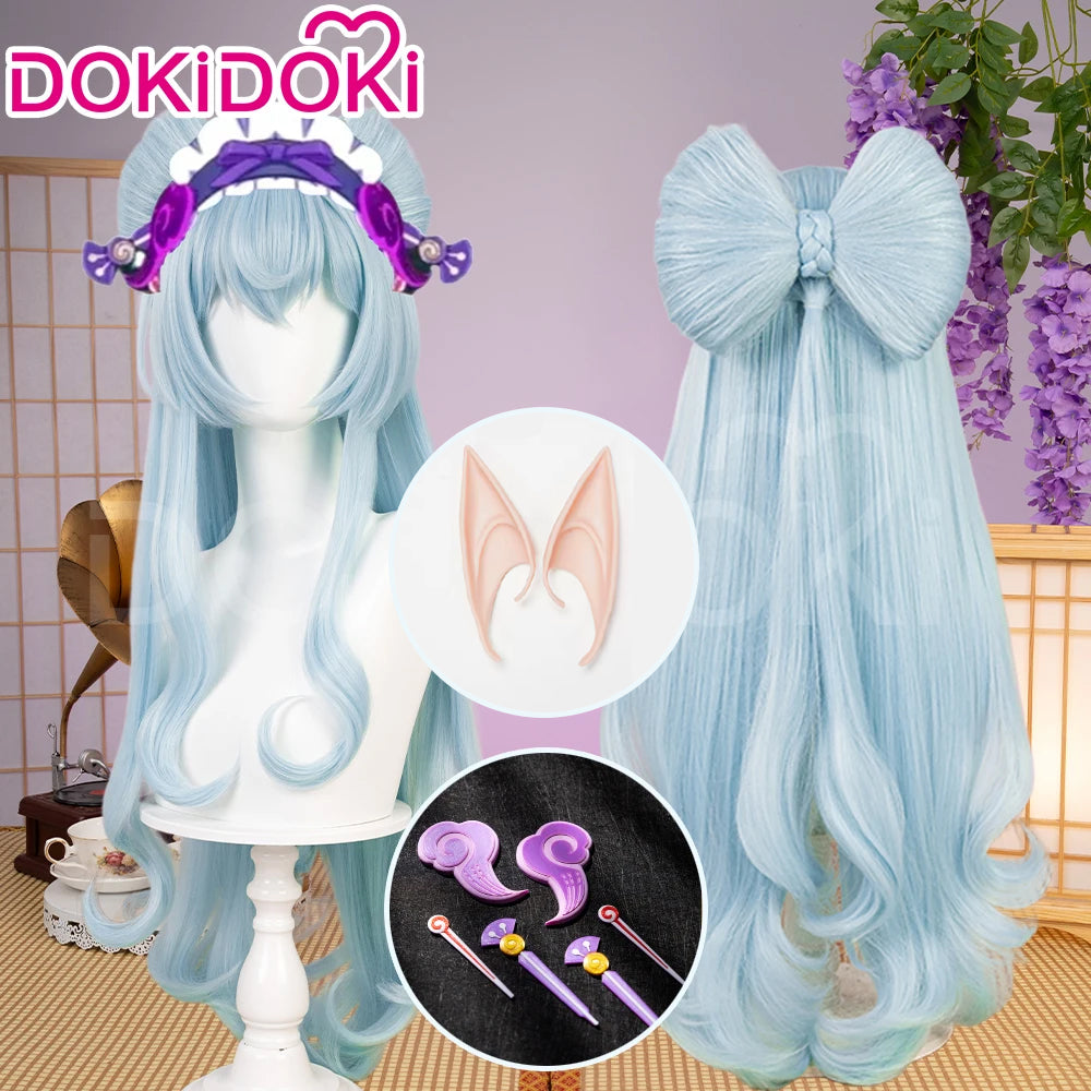 【Ready For Ship】DokiDoki Game Genshin Impact Cosplay Yumemizuki Mizuki Wig / Headwear / Ears Long Curly Blue Hair