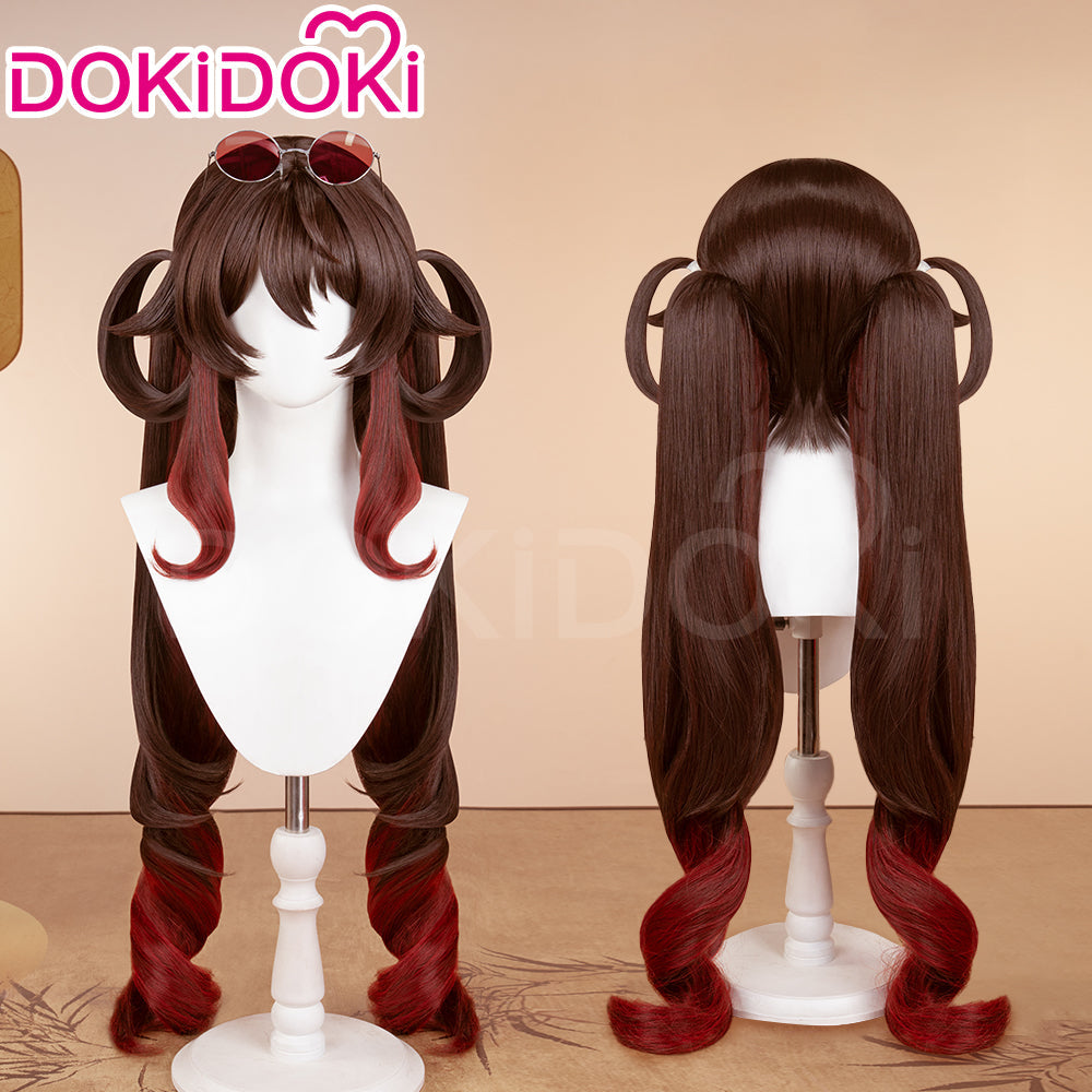【Ready For Ship】DokiDoki Game GenShin Impact Cosplay Hu Tao Lantern Rite Wig Long Gradient Brown Hair Double Ponytails Hutao