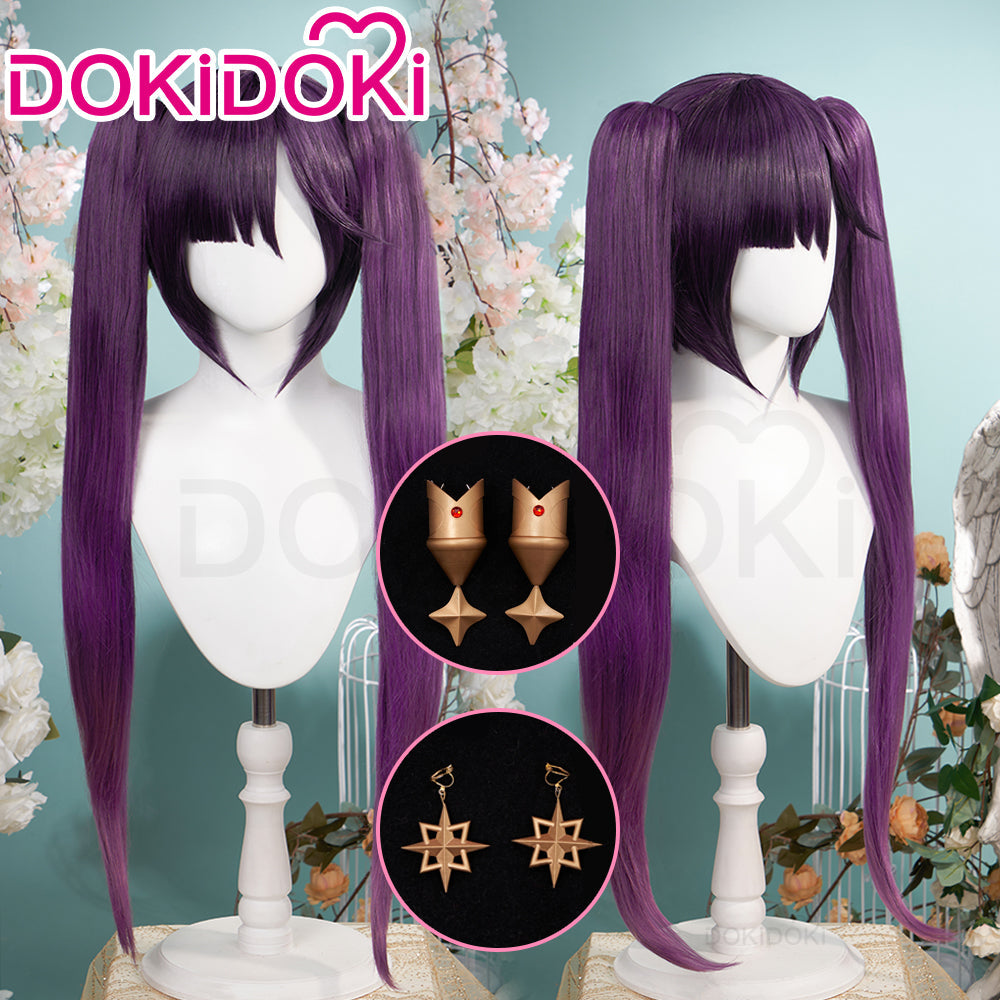 【Ready For Ship】DokiDoki Game Genshin Impact Mona Cosplay Wig / Accessories / Earring Long Purple Hair
