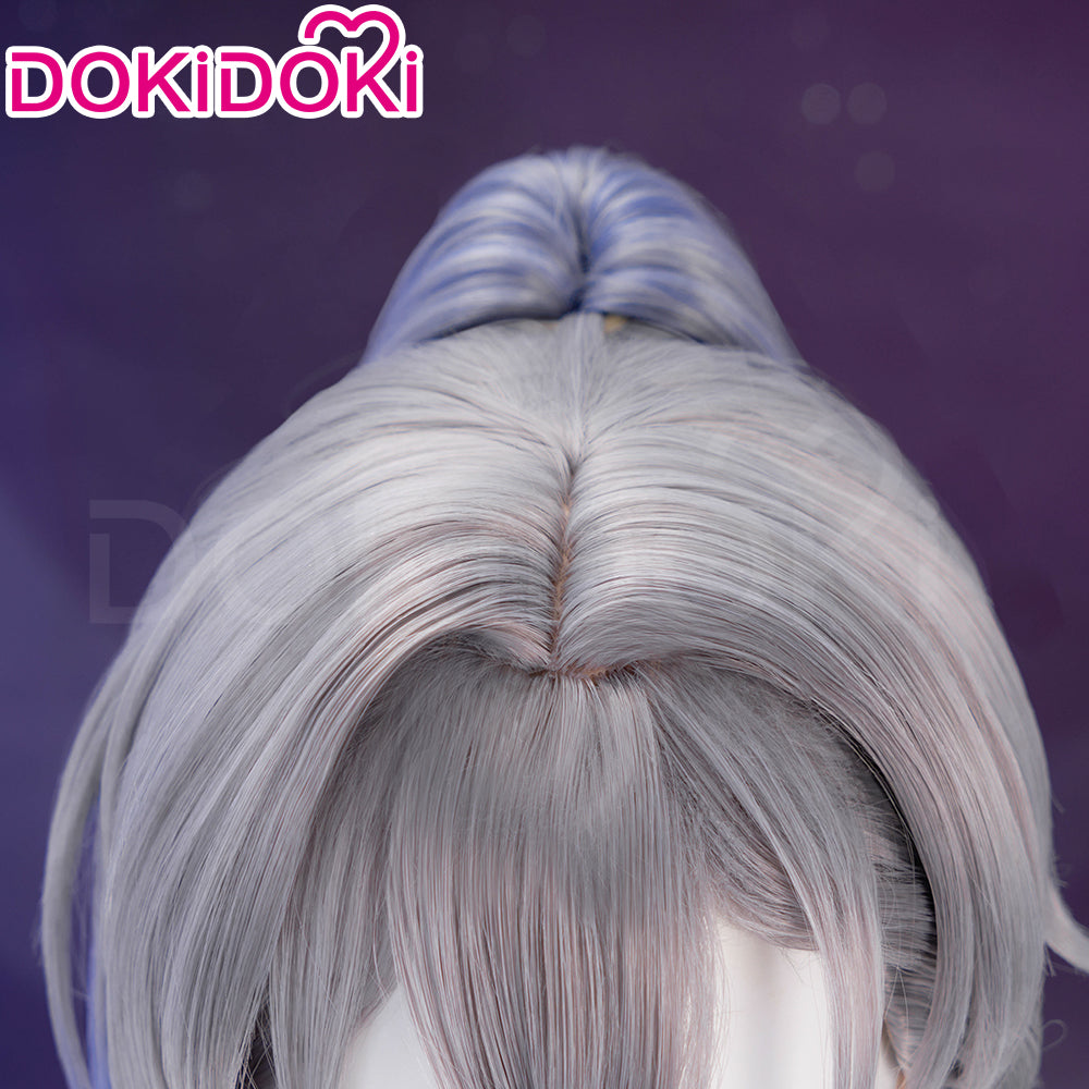 【Ready For Ship】DokiDoki Game Honkai: Star Rail Cosplay Silver Wolf / Silver Wolf LV.999 SP Wig Sliver Blue Gradient Pony Tail / Glasses / Ear Clip