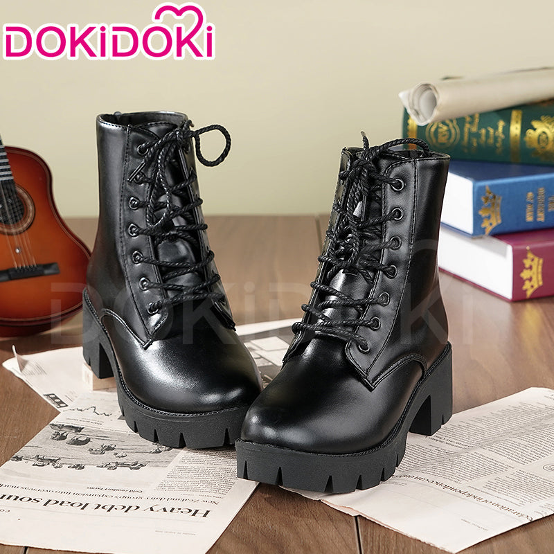 【Ready For Ship】DokiDoki Black Cropped Boots Universal Version Zipper Design Mid Calf Boots