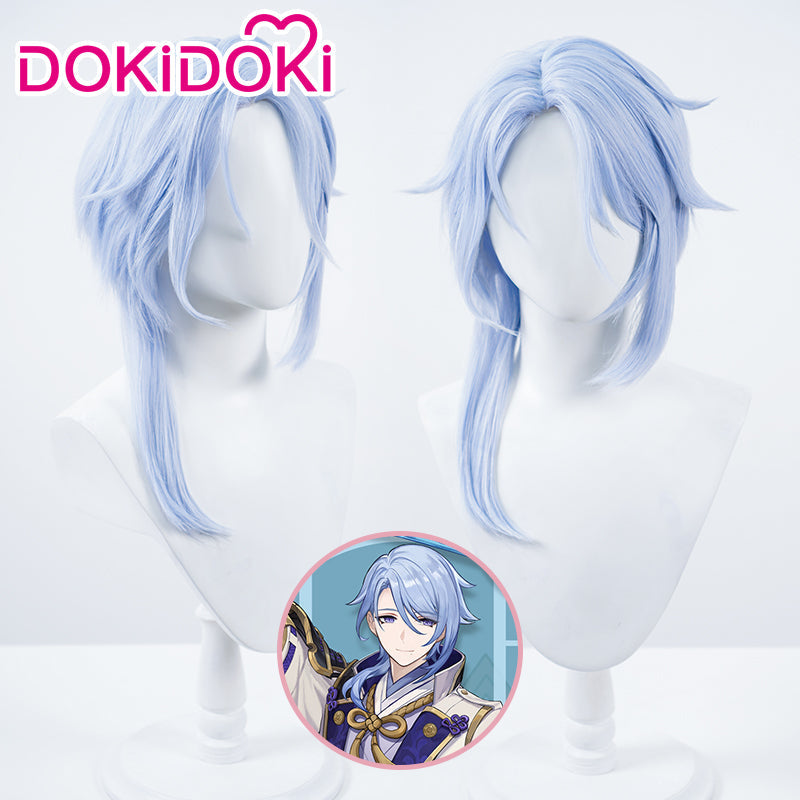 【Ready For Ship】DokiDoki Game Genshin Impact Cosplay Kamisato Ayato Wig Short Straight Blue Hair