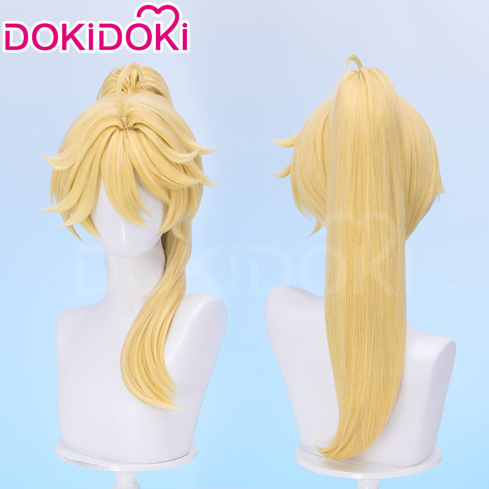 【Partially Ready For Ship】DokiDoki Game Genshin Impact Cosplay Traveler Aether Wig / Earring Long Blonde Hair Kong As Heaven and Earth Are Made Anew