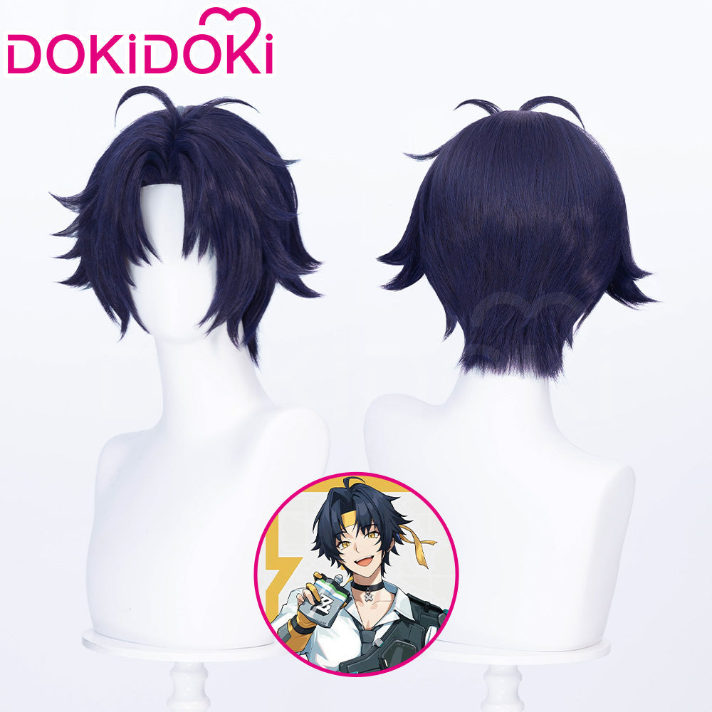 【Black Ver Ready For Ship】DokiDoki Game Zenless Zone Zero Cosplay Asaba Yuma Wig / Choker / Earring / Ear Clip Short Straight Dark Blue Hair ZZZ Harumasa