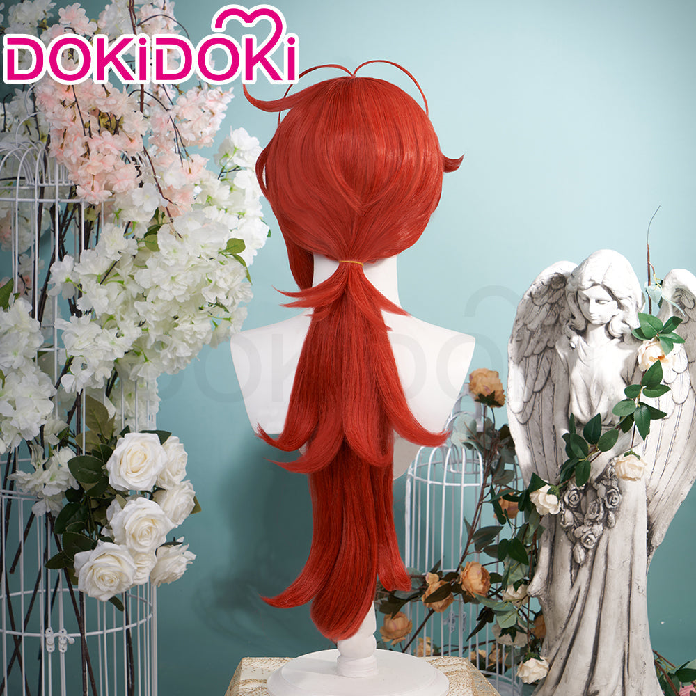 【Ready For Ship】DokiDoki Game Genshin Impact Cosplay Diluc Wig Men Long Red