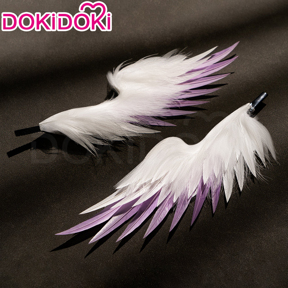 【Ready For Ship】DokiDoki Game Honkai: Star Rail Cosplay Robin Wig Long Curly Blue Gradient Hair / Earring / Ear Feather Hair Clips/ Wreath Headpiece