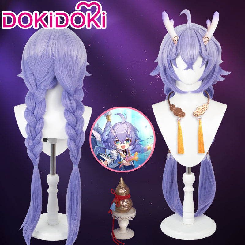 【Ready For Ship】DokiDoki Game Honkai: Star Rail Cosplay Bailu Wig/ Horn/Necklace/Hair Accessories  Long Straight Purple Hair
