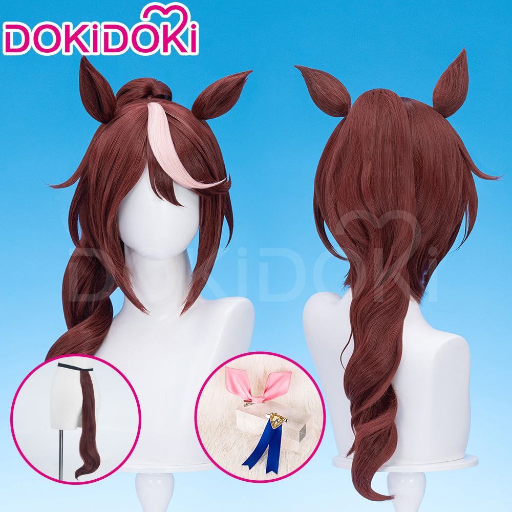 【Ready For Ship】DokiDoki Game Cosplay Wig / Tail Long Curly Brown Hair Ponytail