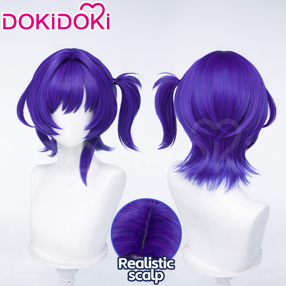 【Ready For Ship】DokiDoki Game Genshin Impact Cosplay Prune Wig Short Purple Hair Pre Braided Childlike Dreams Cherished