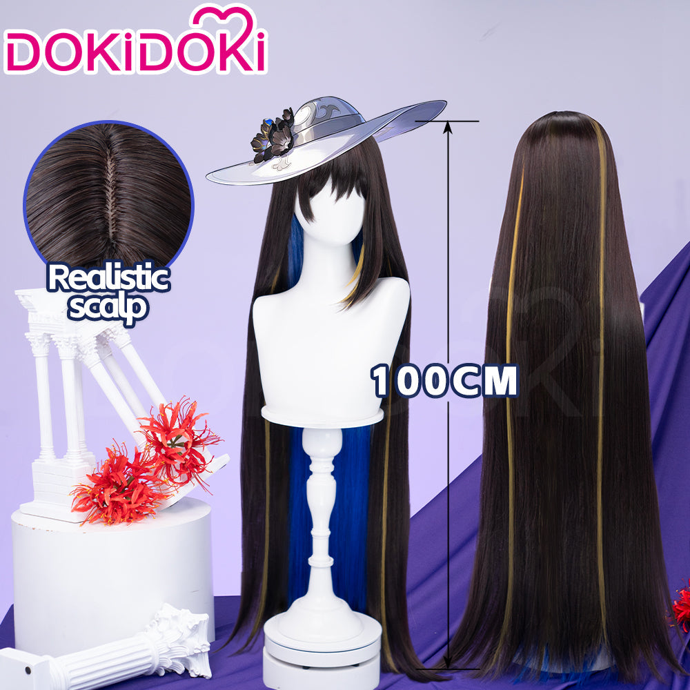 【Ready For Ship】DokiDoki Game Honkai: Star Rail Cosplay The Dahlia Wig Long Straight Black Yellow Highlight Hair Blue Inner Layer Constance