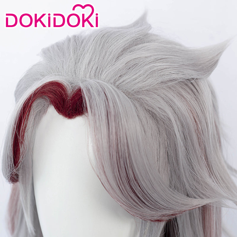 【Ready For Ship】DokiDoki Game Genshin Impact Arataki Itto Cosplay Wig Men Long Silver Red / Horns