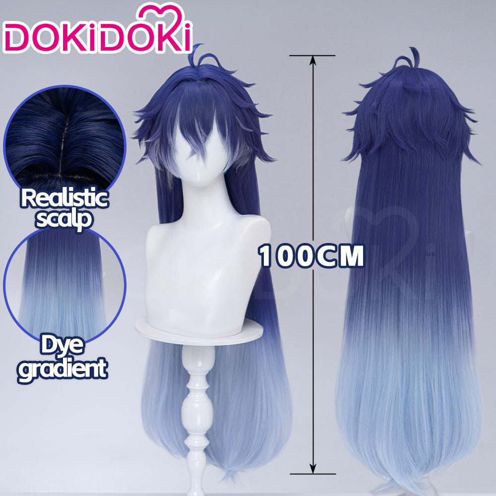 DokiDoki Game Genshin Impact Cosplay Flins Wig Long Blue Gradient Hair Song of the Welkin Moon