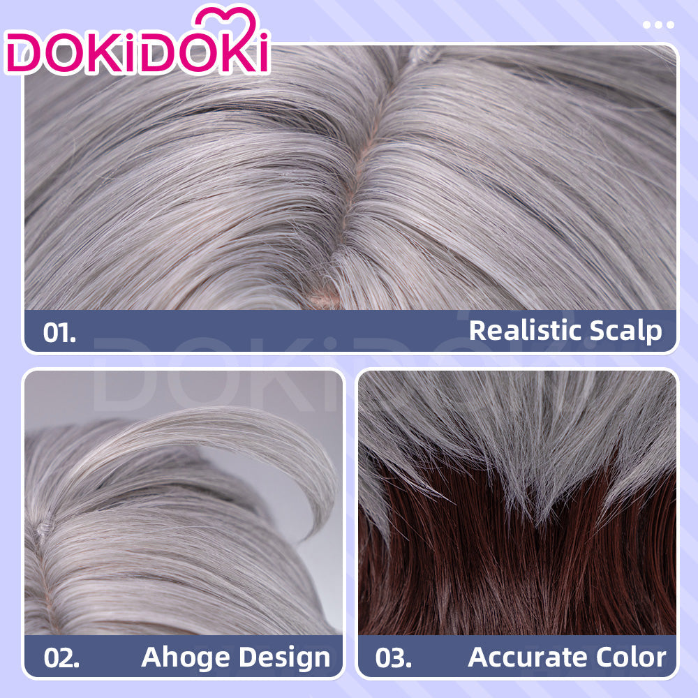 【Ready For Ship】DokiDoki Game Genshin Impact Cosplay Illuga Wig Short Grey Brown Hair