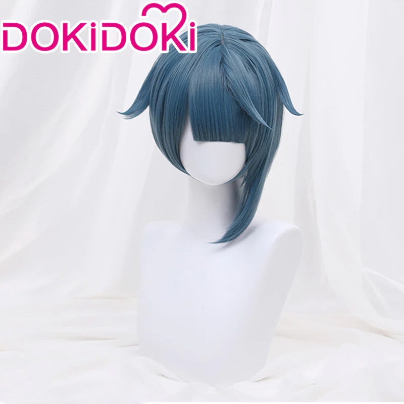 【Ready For Ship】DokiDoki Game Genshin Impact Cosplay  Xingqiu  Wig Xing Qiu Short Blue