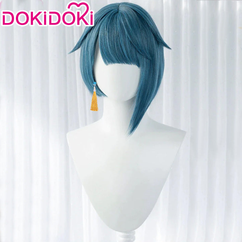 【Ready For Ship】DokiDoki Game Genshin Impact Cosplay  Xingqiu  Wig Xing Qiu Short Blue