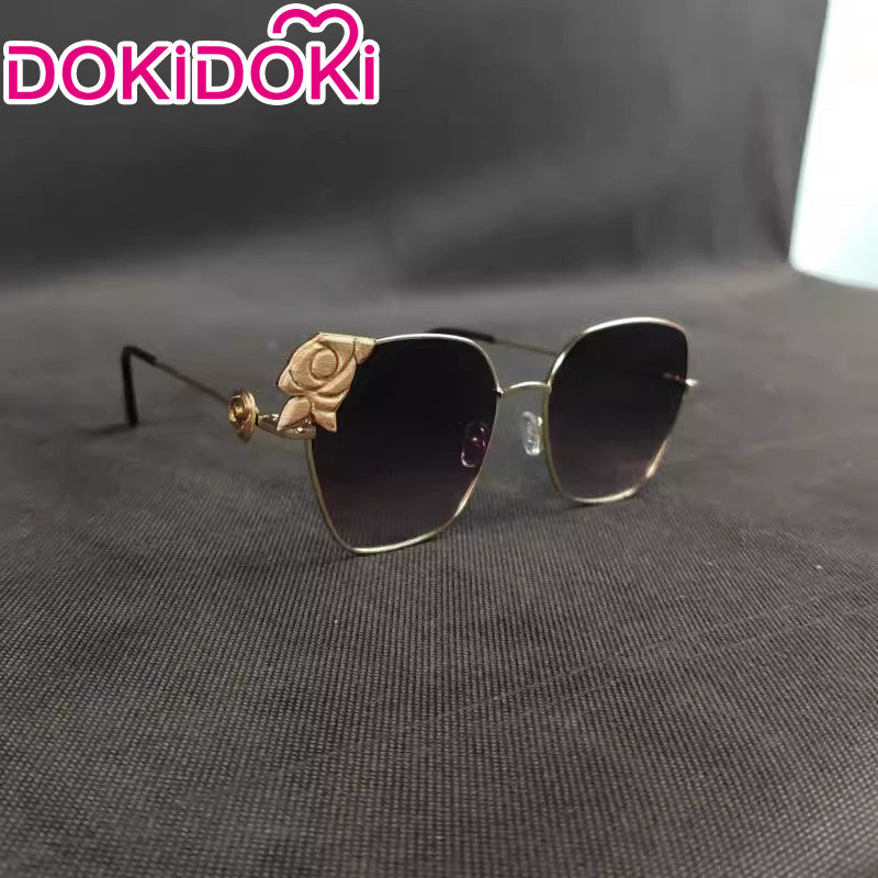 DokiDoki Game Genshin Impact Wig Cosplay Fontaine Navia Cosplay Wig Long Curly Yellow Hair / Sunglasses/ Weft