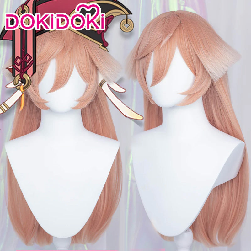 【Ready For Ship】DokiDoki Game Genshin Impact Yan Fei Cosplay Wig Long Pink Wig Yanfei