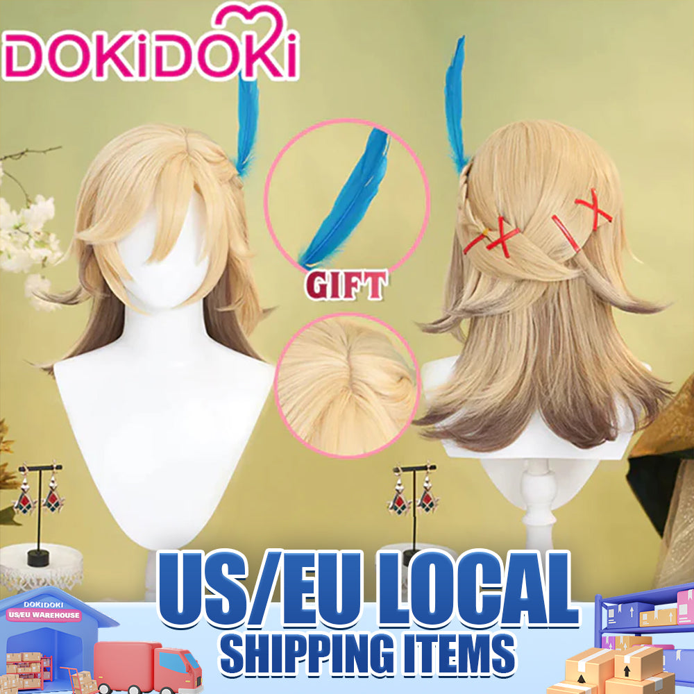 【US/EU LOCAL SHIPPING 】DokiDoki Game Genshin Impact Cosplay Kaveh Cosplay Short Blonde Wig / Earrings