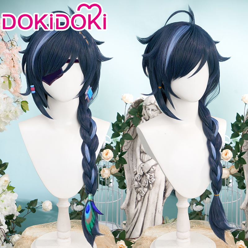 【Ready For Ship】DokiDoki Game Genshin Impact Cosplay  Kaeya Wig Long Straight Blue Highlight Hair