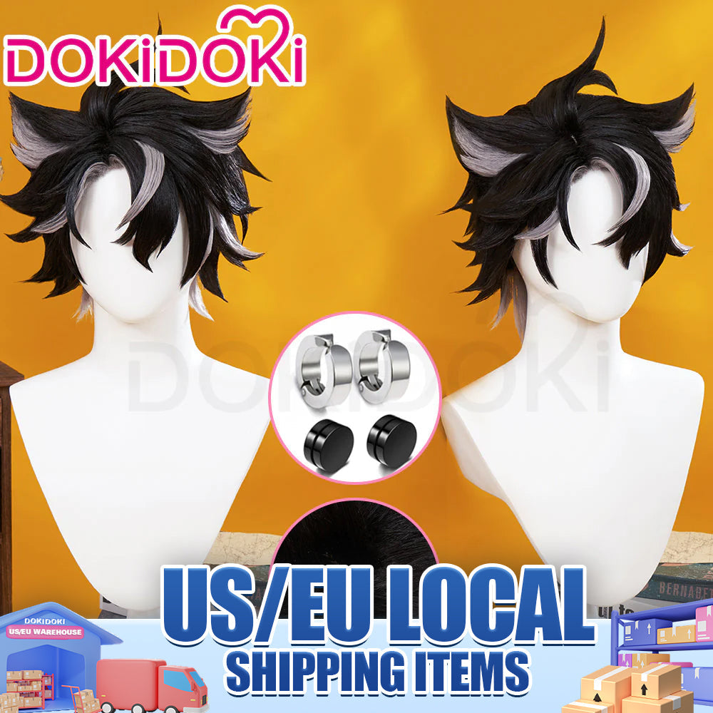 【US/EU LOCAL SHIPPING】【DokiDoki Game Genshin Impact Cosplay Fontaine Wriothesley Wig Short Black Grey