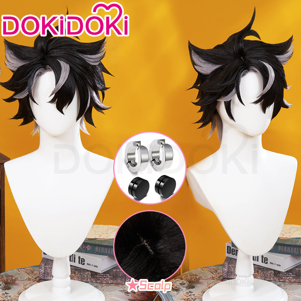 【US/EU LOCAL SHIPPING】【DokiDoki Game Genshin Impact Cosplay Fontaine Wriothesley Wig Short Black Grey